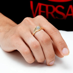 [Round Cut Solitaire Colorless Moissanite Engagement Ring]-[Golden Bird Jewels]