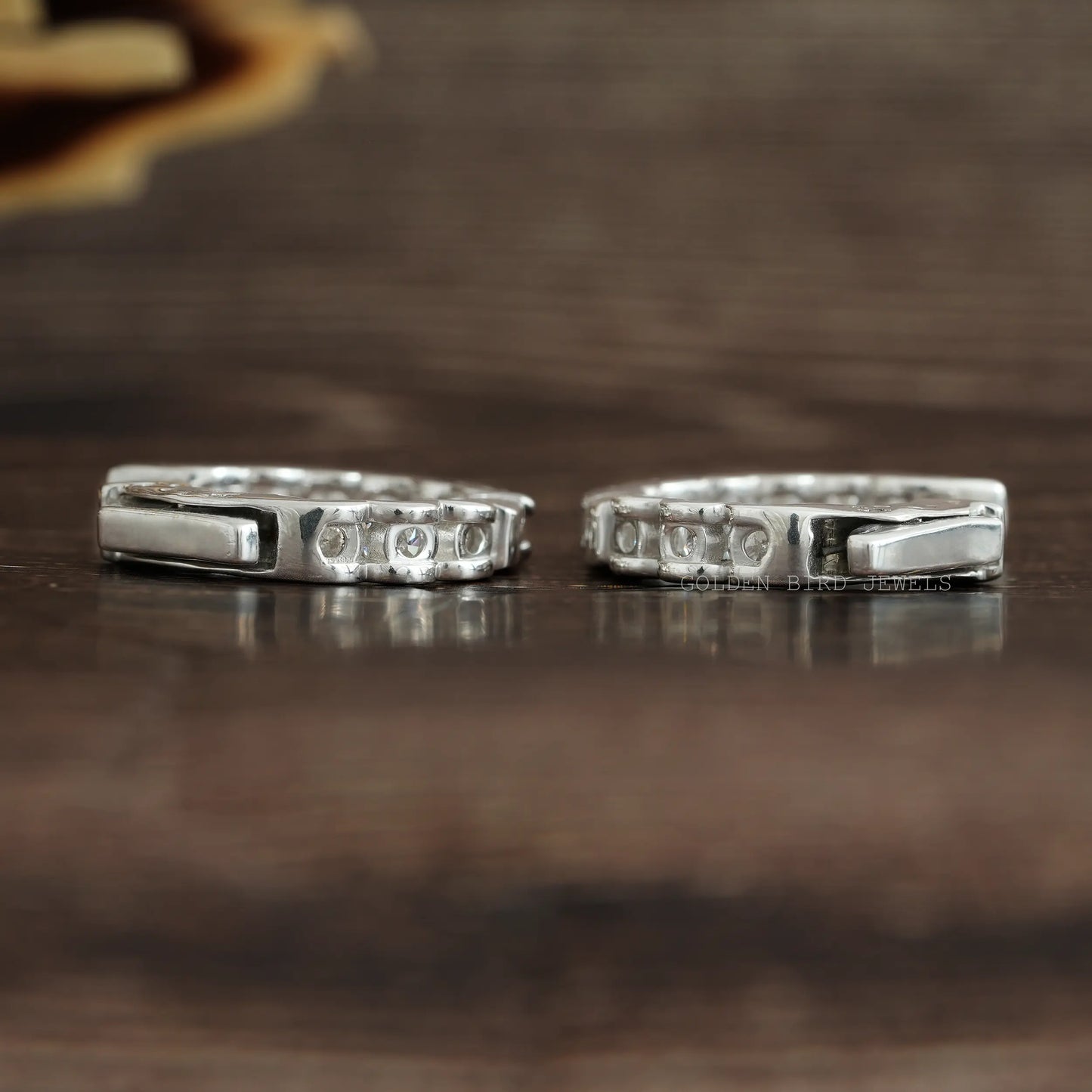 [Moissanite Hoops Earrrings Set In Colorless Round Cut Stones]-[Golden Bird Jewels]