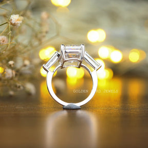 [Vintage Emerald Cut Three Stone Ring]-[Golden Bird Jewels]