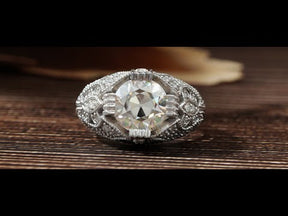 [YouTube Video Of OEC Round Cut Moissanite Art Deco Ring]-[Golden Bird Jewels]