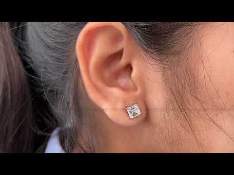 Asscher Cut Moissanite White Gold Stud Earrings